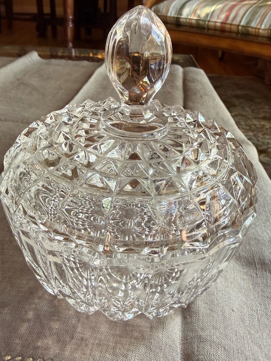 Other - Vintage Cut Glass Covered Candy Dish - Clear Pressed Glass